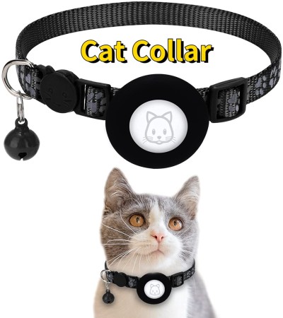 Cat Collar, Reflective Bell and Silicone Waterproof Airtag Holder Case Compatible with Apple , Breakaway Safety Buckle Collar for Kitten