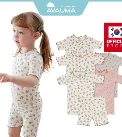AVAUMA Baby Boys Girls Pajama Set 6M-7 Years Kids Toddler Snug fit Pjs Short-Sleeved Sleepwear Ruffle Shrring Lilly 01