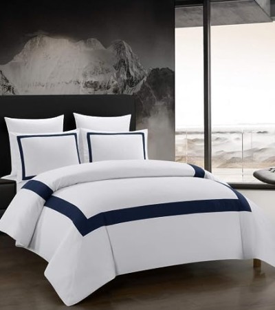 OSVINO Hotel Duvet Cover Set Twin Size 2Pcs Microfiber Navy Line Pattern Bedding Collection Ultra Soft Breathable Duvet Cover with Pillowcase
