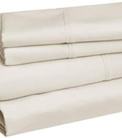 Amazon Basics Lightweight Super Soft Easy Care Superfine Sheet Set with 14-inch Deep Pocket-Normal Double Bed (4-piece), Beige, Solid