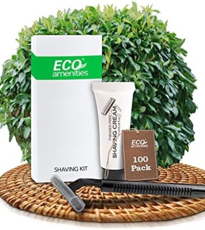 ECO Amenities Smooth Shave Disposable Razor with Cream, Individually Wrapped Paper Boxes, 100 Sets Per Case