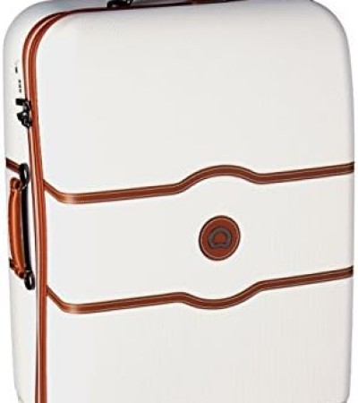 DELSEY Paris Chatelet Hard+ Hardside Luggage with Spinner Wheels, Champagne White, Checked-Large 28 Inch, with Brake