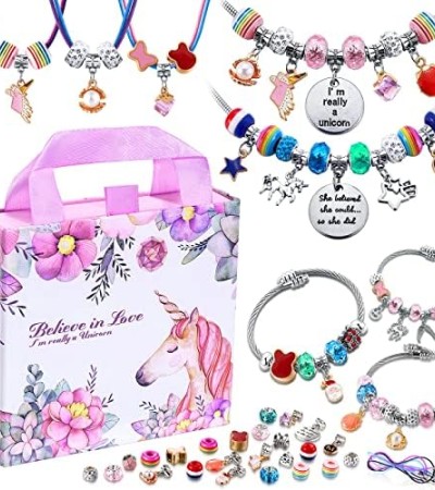 COO&KOO Charm Bracelet Making Kit, A Unicorn Girls Toy That Inspires Creativity and Imagination, Crafts for Ages 8-12 with Jewelry Making & Art Kit Perfect Gifts, Self-Expression!