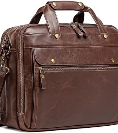 PU Leather Briefcase for Men Computer&nbsp;Bag Laptop Bag Waterproof Retro Business Travel Messenger Bag Large Tote 15.6 Inch, Perfect for Daily Use/Christmas（Brown）