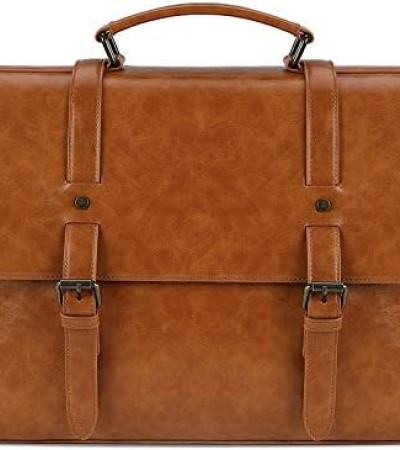 Mens Messenger Bag Vintage 15.6 Inch Waterproof Leather Laptop Briefcase Large Satchel Shoulder Bag Retro Office College Computer Bag, Brown