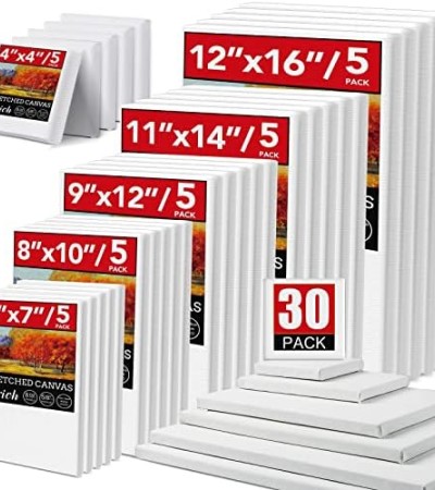 30 Pack Canvases for Painting with 4x4, 5x7, 8x10, 9x12, 11x14, 12x16, Painting Canvas for Oil & Acrylic Paint