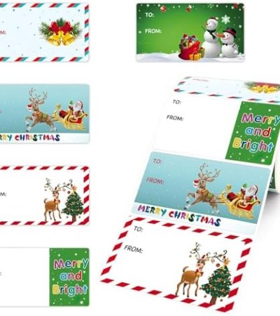 MDDRUIQI Gift Tags-250 Pcs Christmas Gift Tags Christmas Presents Stickers Self Adhesive Christmas Tags Christmas Santa Wrapping Paper Holiday Decor (2.95 x 1.6 Inch)