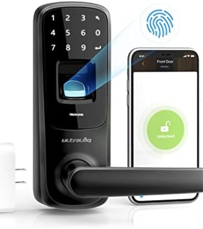 ULTRALOQ UL3 BT 2nd Gen Smart Lock (Black) + WiFi Bridge, 5-in-1 Keyless Entry Electronic Door Handle with Bluetooth, Biometric Fingerprint and Touch Digital Keypad