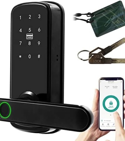 Keyless Entry Door Lock, Smart Lock with Handle, WOTCHA Built-in WiFi Fingerprint Door Lock Sets, Electronic Keypads Lock, Digital Smart Deadbolt Locks (Black)