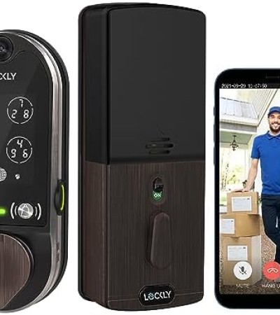 Lockly Vision, Video Doorbell Camera Smart Lock, 2-Way Audio Keyless Entry Door Lock, Fingerprint, Digital Keypad, Wi-Fi Smart Locks for Front Door with SD Card, No Monthly Fee, Venetian Bronze