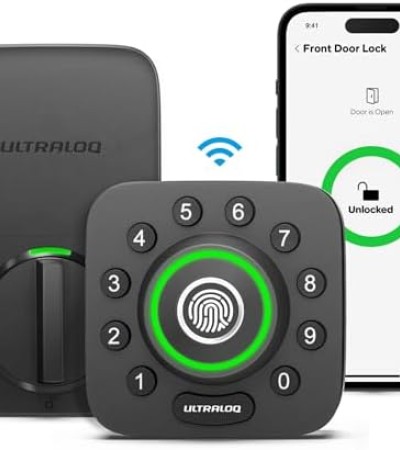 ULTRALOQ U-Bolt Pro WiFi Smart Lock with Door Sensor, 8-in-1 Keyless Entry Door Lock with Built-in WiFi,Fingerprint ID,App Remote Control,Auto Unlock,Door Status Alert,WiFi Deadbolt Door Lock