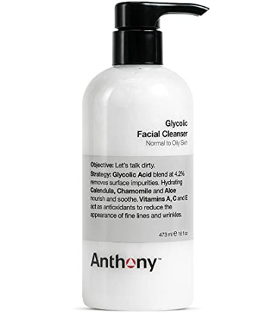 Anthony Glycolic Facial Cleanser for Men – ทำความสะอาดผิวหน้าและเตรียมการโกนหนวดทุกวัน – ให้ความชุ่มชื้น ขัดผิว และอ่อนโยนต่อผิวบอบบาง – ไม่เป็นฟอง 16 ออนซ์