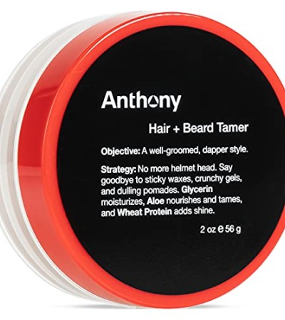 Anthony Hair and Beard Tamer 2 ชั้นออนซ์ ประกอบด้วยกลีเซอรีนเพื่อเพิ่มความชุ่มชื้น ว่านหางจระเข้เพื่อบำรุงและเชื่อง และโปรตีนข้าวสาลีเพื่อเพิ่มความเงางามตามธรรมชาติ