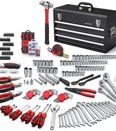 ARUCMIN 438-Piece Mechanics Tool Set with 3-Drawer Heavy Duty Metal Box Repair Tool Kit