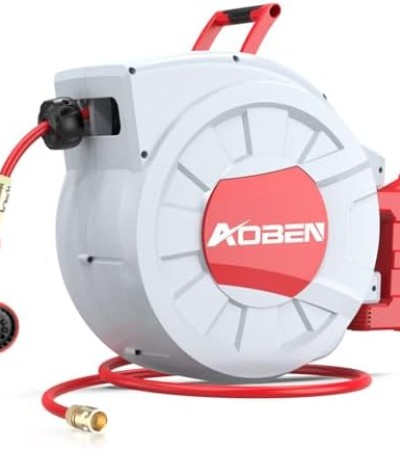 AOBEN Retractable Garden Hose Reel, 1/2 in x 120 ft Wall Mounted Water Hose Reel, with Auto Slow Rewind System, Any Length Lock, 2 Types of Nozzles