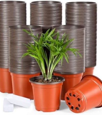 GACEI 300pcs 4 Inch Plastic Nursery Pots for Plants, Small Seedling Pots Succulent Pots Flower Pots with Drainage Holes, Come with 300pcs Plant Labels