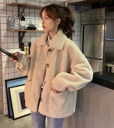 Winter Korean Style Loose Top Fashion Student All-match Thick Warm Plush Jacket Women