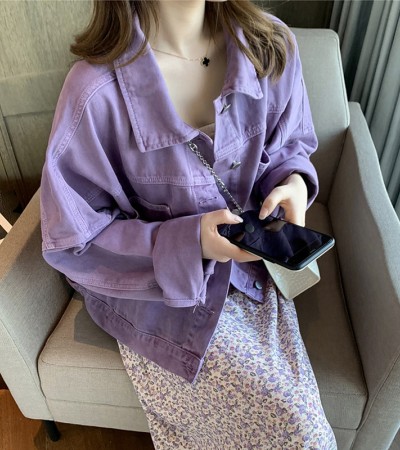 Loose Purple Denim Short Jacket Women 2020 Spring And Autumn Korean Casual