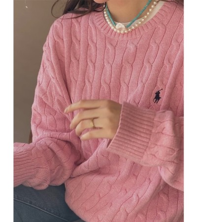 Women Long Sleeve Knit Cable Sweet Colour Pullover